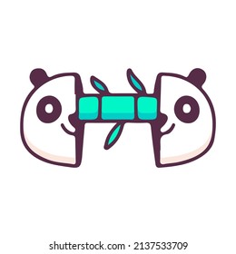 Two half of panda bear head with bamboo inside, illustration for t-shirt, street wear, sticker, or apparel merchandise. With doodle, retro, and cartoon style.