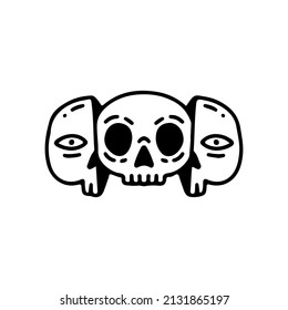 Two half of skull face with skeleton inside. Illustration for t shirt, poster, logo, sticker, or apparel merchandise.