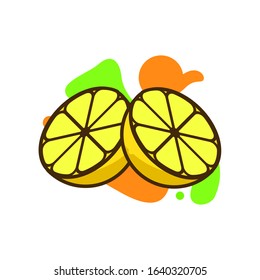 two half slices lemon with orange and bright green abstract background
