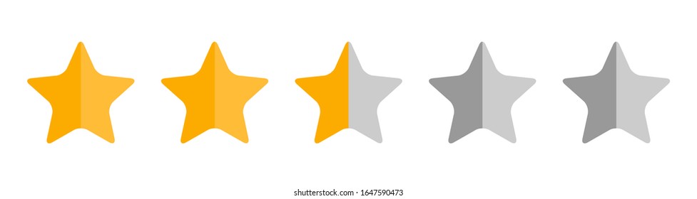 Dos estrellas y media, símbolo de calidad del cliente, icono plano de revisión de la calificación vectorial de productos para hotel, restaurante, etc