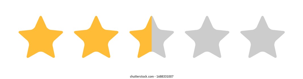 Two and half stars, customer quality symbol, vector product rating review flat icon for hotel, restaurant etc