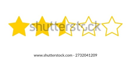 Two and a half stars rating icon. Customer review feedback sign and symbol. Rank quality score 2.5. Vector illustration isolated on white background.