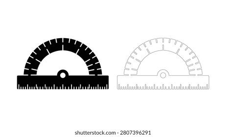 Two halfcircle protractor icons in solid and line art styles