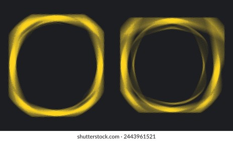 Two halftone gold different dotted frames. Vintage elements for design. Vector illustration