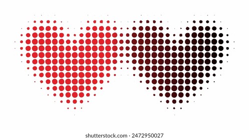 Two halftone hearts linked each other. Two heart connection.