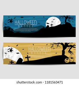 Two Halloween banners, isolated on white background. Vector illustration.