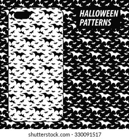 Two Halloween black and white bats patterns