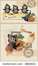 two halloween compositions with funny characters