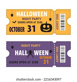 Two Halloween invitation tickets set. Vector ticket design template for halloween party. Club invitation, invite, flyer