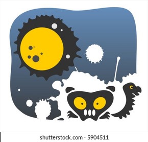 Two Halloween monsters on a night grunge background with moon.
