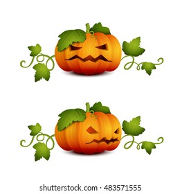 Two Halloween Pumpkin on a White Background. Illustration for your Design for Halloween. Vector EPS10.