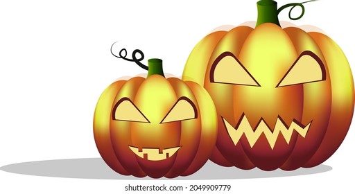 two halloween pumpkins with cut out eyes and mouth