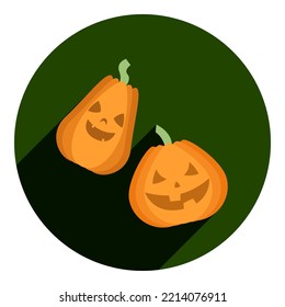 two Halloween pumpkins. flat style icon of two halloween pumpkins. flat green logo with long shadow. halloween icon. web browser icon.