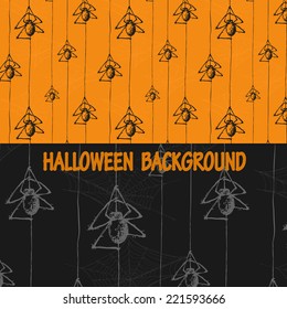Two Halloween seamless backgrounds with spiders and web