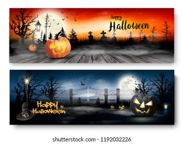 Two Halloween Spooky banners. Vector