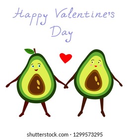 
Two halves of avocado hold hands and are embarrassed