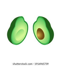 Two halves of avocado on a white background