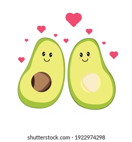 Two halves of avocado's in love