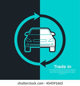 Two halves of the car with an exchange arrow index on a blue and black background. Concept get prettier transactions it is made with the vehicle. Advertizing, posters, banners and other purposes.