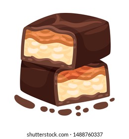 Two halves of chocolate candy. Vector illustration on a white background.