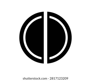 Two halves of a circular object or split pill silhouette