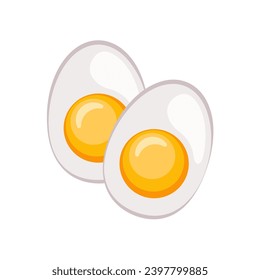 Dos mitades de un huevo de pollo hervido. Medio huevo de pollo. Blanco y yema. Una dieta saludable y una fuente de proteínas. Ilustración vectorial en un estilo plano