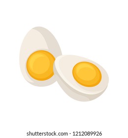 Two halves of hard-boiled egg isolated on white background. Healthy product. Cooking ingredient. Flat vector icon