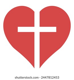 Two halves heart, Catholic cross, cross symbol love God faith