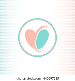 Two halves of the heart logotype, pink and blue color, united with help the semicircle. Abstract vector logo template in a flat style on a theme of love, family union and wedding