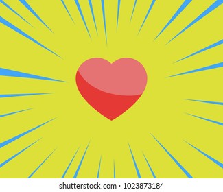  Two halves of the heart on a yellow background with rays. Cartoon vector illustration.