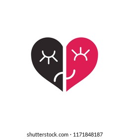 Two halves of heart, sadness and joy, therapy, icon of  psychologist, psychotherapy, depression, negative and positive emotions