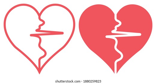 two halves of the heart separated by the pulse sign, vector pulse heart symbol of health and sport, healthy lifestyle concept