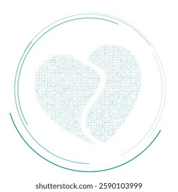 The two halves of a heart symbol filled with teal dots. Pointillism style. Vector illustration on white background