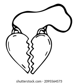 Two halves of the heart . Vector doodle illustration of two halves of a heart keychain. valentine's Day icon