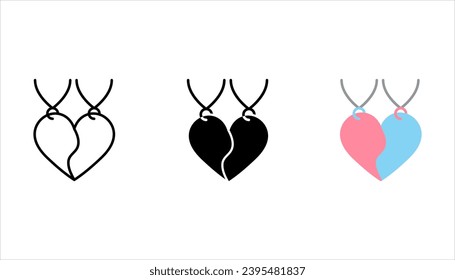 Dos mitades del corazón. Vector de dos mitades de un llavero cardíaco. conjunto de iconos Día de San Valentín, ilustración vectorial en fondo blanco