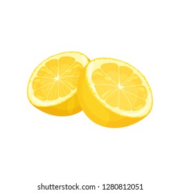 Two halves of juicy lemon. Tasty citrus fruit. Natural product. Detailed flat vector design