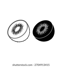 Duas metades de kiwis isolados a preto e branco