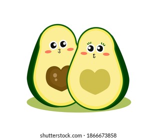 Two halves of one avocado on the background. Cartoon. Vector illustration.