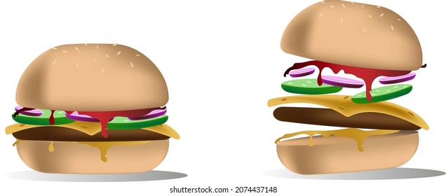 Two hamburgers with contela cucumbers and cheese