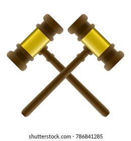 Two hammers of the judge, isolated on white photorealistic vector illustration