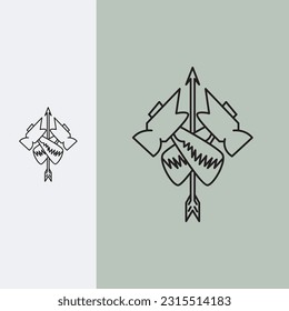 two hammers logo as hipster gear design template sign. logo with monoline style,