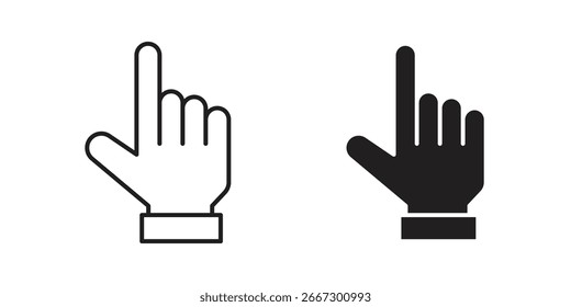 Two hand cursor icons: one line art, one solid black, isolated on white. Perfect for websites and apps.