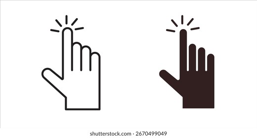 Dos iconos de cursor de mano: una línea de arte, un sólido. Perfecto para Sitios web y App. Aislado en blanco.