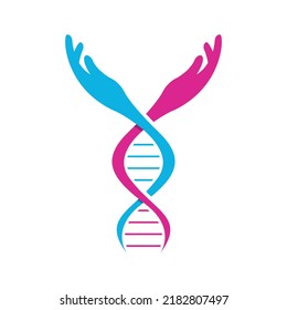 Two hand and DNA symbol logo template. Suitable for medical or non profitable company logo design vector