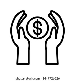 two hand with dollar symbol isolated on white background ,Thin line icon ,Vector Illustration for symbol web stock