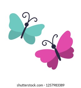 Two hand drawn butterflies. Elements are also suitable for greeting cards, invitations, posters, T-shirt design, fabric, clothes printing.