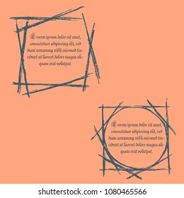Two Hand Drawn  Frames with Watercolor Paper Texture. Geometric Ink Frames. Vector EPS 10