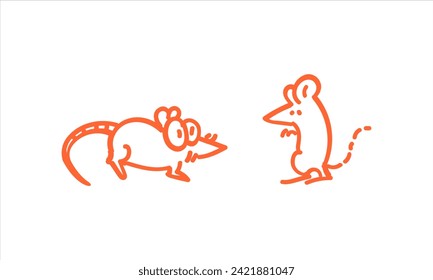 Two Hand Drawn Funny Mouse Doodle