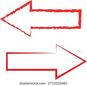 Dos flechas rojas dibujadas a mano que apuntan a la izquierda y a la derecha que indican la dirección o la elección sobre fondo blanco.