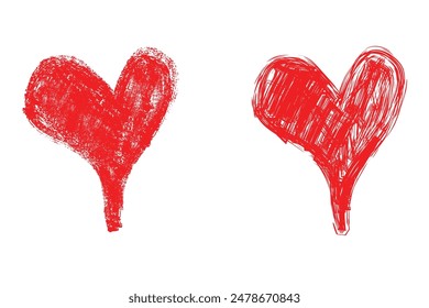 Two hand drawn red heart vector illustration design element